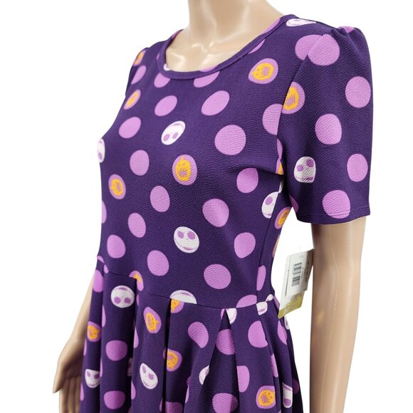 LuLaRoe Purple Polka Dot Ameilia Jack Skellington Dress Medium NWT - Picture 1 of 13